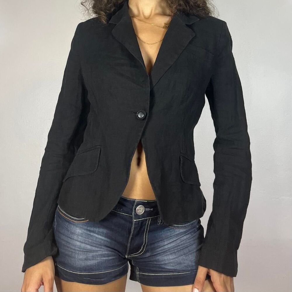 Y2K Black Linen Blazer by List